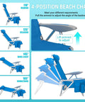 Adult Beach Chair Set With Adjustable Recline And Lay Flat Position Lightweight Foldable Aluminum Chairs With 4-position backrest