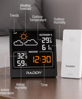 Indoor Outdoor Thermometer and Hygrometer Wireless Weather Station With 5-Inch VA Display, USB-C Powered, shown with sensor