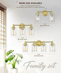 Farmhouse Style Bathroom Vanity Light Fixture With Champagne Gold Finish And Clear Glass Shade For A Dope Vintage Vibe In Your Bath Or Powder Room E26 Base Compatible Durable Metal Build Easy Install in multiple sizes