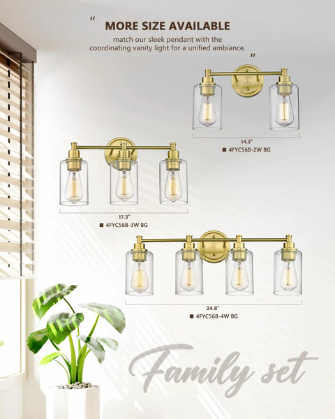 Farmhouse Style Bathroom Vanity Light Fixture With Champagne Gold Finish And Clear Glass Shade For A Dope Vintage Vibe In Your Bath Or Powder Room E26 Base Compatible Durable Metal Build Easy Install in multiple sizes