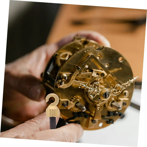 Grandfather Clock Weight Replacement Hook For DIY Restoration Projects With Rock Solid Design And Secure Chain Operation Durable Metal Weight Hook For Timeless Clock Maintenance with golden clock mechanism in hand