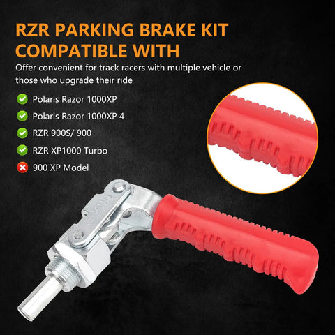 RZR Parking Brake Kit With Power Steering Upgrade And Lockable Brake Assist For Polaris Razor 1000XP, 1000XP 4, 900S, 900, 1000S, XP1000 Turbo Easy Install, Aircraft Grade Aluminum, showing lockable handle design.