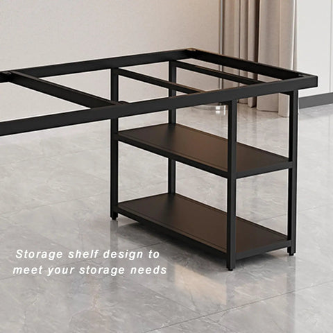 Heavy Duty Removable Desk Legs With Two Tier Storage Shelves Slick Metal Table Frame Rust Proof DIY Bar Dining Workbench Base with three storage shelves.