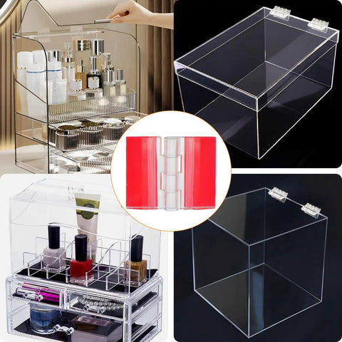No Drill Needed Easy Peel And Stick Setup Smooth Swinging Clear Acrylic Hinges For Cabinet Repairs And Craft Projects Solid Grip All Day Long Real Good Deal on display with a cosmetic organizer.
