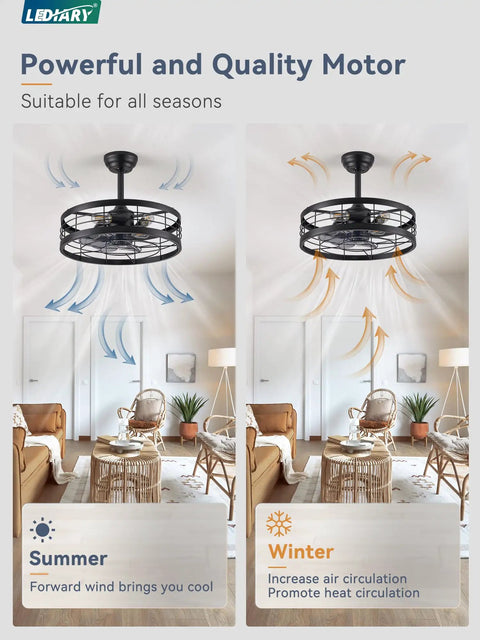 Powerful 20 Inch Fandelier Caged Ceiling Fan With Light Dope Remote Control Bladeless Ceiling Fan Farmhouse Style Fixture, seasonal use.