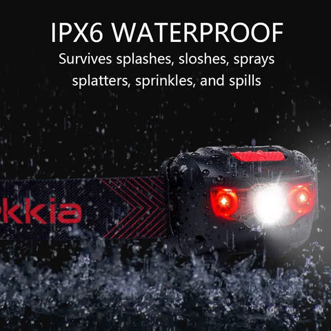 Ultra Bright LED Headlamp Beast With Five Lighting Modes White And Red LEDs For Running Cycling Fishing Hiking Camping And Repairing IPX6 Waterproof Headlamp Beams Up To 262 Feet Lightweight 2.6 Oz With Batteries Included in rain