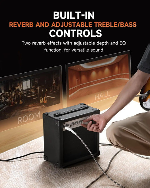 DEA 20W Electric Guitar Amp With Built In Reverb Clean And Overdrive Switch Treble And Bass EQ Portable Practice Amp in use