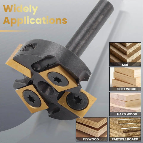 Heavy Duty Slab Flattening Router Bit With 1/4 Inch Shank And Tungsten Carbide Build for CNC Surfacing, showcasing Ti inserts.