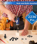 Top Shelf Metric Screw Assortment Kit With 2236 Heavy Duty Carbon Steel Fasteners Including M2 M3 M4 M5 M6 Bolts And Nuts being used for assembly.