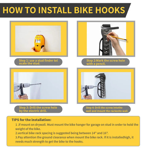 Guide on installing Heavy Duty Vertical Bike Rack Wall Mount For Garage Space Saving Indoor Bike Holder using stud finder.