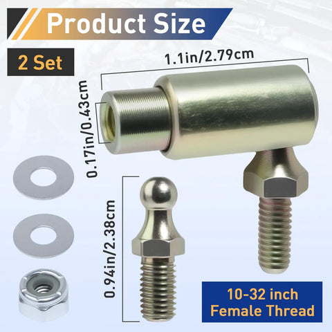 Throttle Disconnect Quick Release Ball Joint Set Two Pack Built For Easy Engine Bay Servicing, Hardcore Steel With Cadmium Plating, Corrosion Resistant, High Temp Durable Auto Part For Fast Maintenance; 2 set, 10-32 female thread