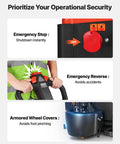 VEVOR Electric Pallet Jack Truck, 4400 Lbs Heavy Duty Capacity, safety features include emergency stop and reverse.