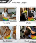 People using Rainbow Hearts 3 Pocket Waist Short Apron Waterproof Oil Resistant Half Apron for various tasks including cooking and hairdressing.