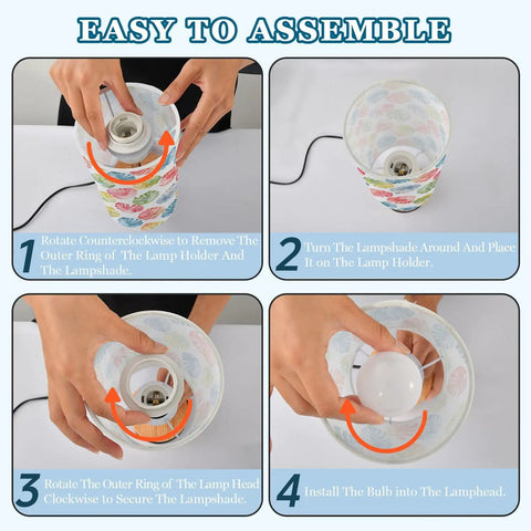 Assembly instructions for Watercolor Monstera Leaf Palm Decor Bedside Lamp with three-way dimmable touch control.