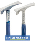 22 Oz Masonry Hammer With Forged Steel Construction And Shock Reduction Grip For Bricklayers And DIY Pros This Versatile Chipping Hammer Features A Nylon End Cap And USA Made Quality For Concrete Brick And Stone Work, two views with blue shock reduction grip and silver steel head.
