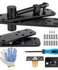 Concealed Door Pivot Hinge Set For Hidden Room And Secret Bookshelf Passage, Heavy Duty Up To 570 Lb Capacity, Smooth Quiet Operation With Included Accessories, Ideal For Commercial And Industrial Use AUNMAS, black steel with tools and gloves