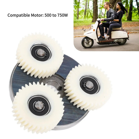Planetary Motor Gear Clutch Kit with 36T nylon gears and 88mm clutch for 500 to 750W motors, shown with electric scooter