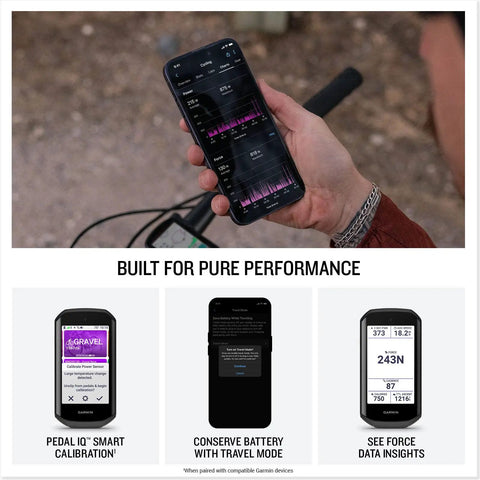 Rider using phone to track data with Rally XC210 Dual Sensing Power Meter Pedals for mountain and gravel riding, SPD compatible.