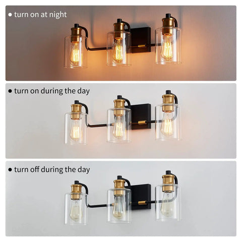 Black 3 Light Vanity Lights For Bathroom Modern Mid Century Wall Sconces With E26 Base And Touch Control, 22.48 Inch