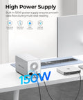Four Bay Raid External Hard Drive Enclosure With Usb 3.0 showing built-in 150W power supply and connection to computer