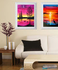 Framed 5D Diamond Art from 12 Pack Diamond Painting Kits for Adults with scenic sunset views, wall decor, 12x16 inch canvas size.