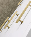 5 Pack Solid Brass Cabinet Handles With Brushed Brass Square T Bar Pulls 5 Inch Center Hole For Kitchen Dresser Drawer Cupboard
