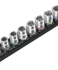 Zyklop 9-Piece Socket Set On Belt, Three Eighths Inch Drive, Belt B Kit With Color Coding
