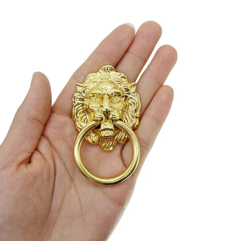 6 Pack Lion Head Dresser Pull Knobs With Rings Gold Finish Antique Style Cabinet Hardware For Drawers Cabinets Wardrobes Bookcases