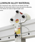 Close-up of the Portable Aluminum Shop Gantry Crane's aluminum alloy material and heavy-duty trolley with nylon wheels.