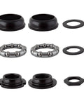 BMX Bottom Bracket Set For One Piece Cranks, Press Fit Sealed Bearing System, 51mm Cup OD, OPC Spindle components laid out