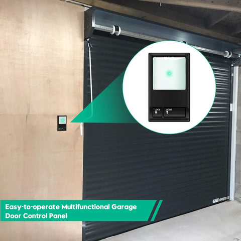 Multi Function Garage Door Opener Control Panel Wired Wall Keypad Replacement Compatible With Liftmaster on garage wall.