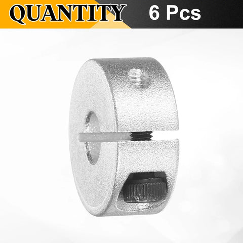 Six Pack Single Split Clamp-On Shaft Collars 6mm Bore, 20mm OD, 8mm Thick, Aluminum Alloy 6061, Set Screw Clamp, One-Piece Design, Lightweight and Durable, Corrosion Resistant in silver, 6 pcs