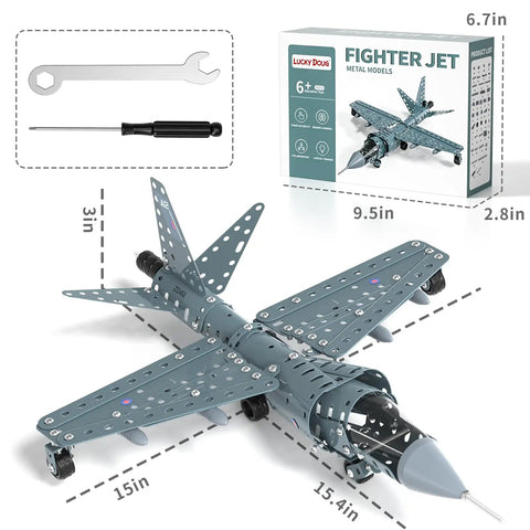 STEM Building Project Airplane Kit For Kids 8 9 10 11 12 With 282 Pieces, Model Jet Set Assembly, tools and fighter jet display