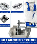 Quad Piston Brake Caliper Press Tool For Quick Replacement Of Single Dual And Quad Calipers being used on a brake component
