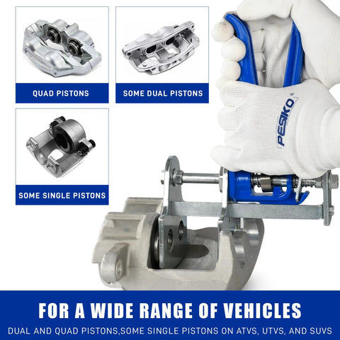 Quad Piston Brake Caliper Press Tool For Quick Replacement Of Single Dual And Quad Calipers being used on a brake component