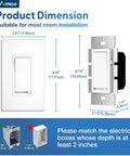 Slide Dimmer Switch For LED CFL And Incandescent Lights Single Pole Or 3 Way Dims Up To 150W For LED CFL Or 600W Incandescent No Neutral Required Wall Plate Included ETL Listed White dimensions and installation guide.