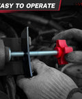 No Fuss Brake Caliper Compression Tool For Pad Replacement with hands operating the tool in a vehicle setting