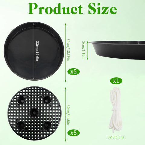 Five Pack 12 Inch Self Watering Plant Saucers, Durable Plastic Plant Trays With Bottom Water Catcher, Great For Indoor And Outdoor Pots, Auto Irrigation System For 1 To 5 Gallon Fabric Grow Bags