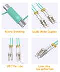 Ultra Reliable Om3 Lc To Lc Fiber Patch Cable Featuring Buttery Smooth Signal Transfer And Rock Solid Network Backbone With Heavy Duty Lszh Jacket For Pro Setup Builds And Flawless Streaming, showcasing UPC ferrules and micro-bending.
