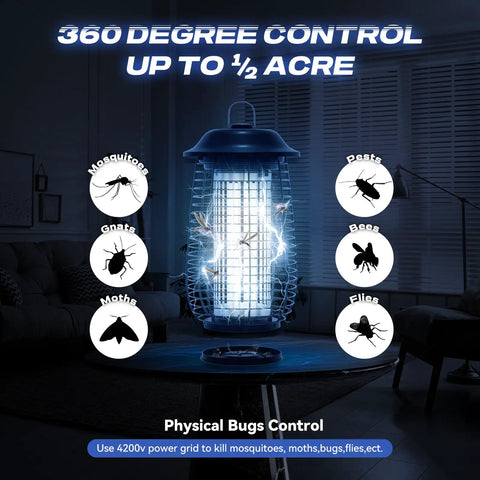 Indoor Outdoor Bug Zapper 4200V Electric Mosquito Killer Waterproof Fly Trap in a living room setting