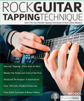 Close-up of hands playing a guitar from the Rock Guitar Tapping Technique Master guide focusing on two-handed techniques.