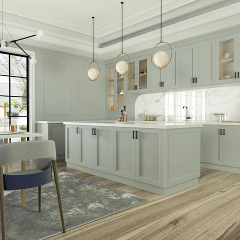 Modern kitchen with 10 Pack 3 Inch Hole Center Solid Black Cabinet Handles Matte Black Square Bar Drawer Pulls installed on cabinets.