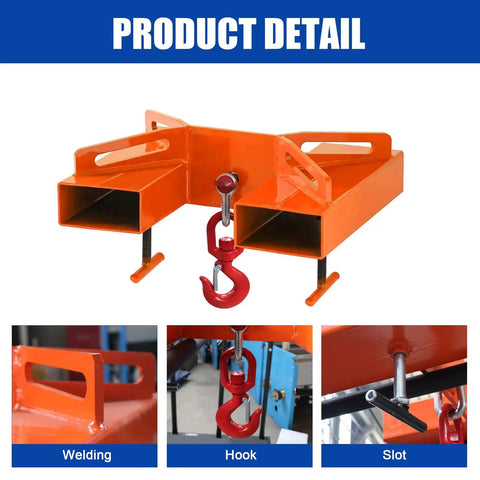 3 Ton Workhorse Forklift Mobile Crane Attachment With Truss Jib Boom Hoist Dual Hooks Heavy Duty Extension in orange steel