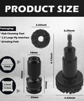 Badass Wheel Hub Cleaning Tool Kit That Kicks Rust Right Out Featuring One Half Inch Drive Adapter And Five Replaceable Grinding Pads, dimensions and components displayed.