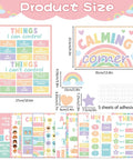 Calm Down Corner Posters for Classrooms Set, 19 Piece Pastel Emotions Poster Pack showing poster sizes and adhesive dots, teacher supplies.