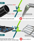Comparison of Heavy Duty Lawn Leveling Rake vs others highlighting thickened rustproof pole and high-quality metal with smooth edges.