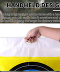 Hand holding Weatherproof Archery Target Bag Cover for Outdoor Range and Backyard Practice, heavy duty and empty. Size 19.68x19.68x7.87 inches.