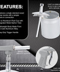 Heavy Duty Pneumatic Undercoating Spray Gun With 33 Oz Suction Feed Cup For Truck Bed Liner And Rubberized Rustproofing Aluminum Alloy features a spray nozzle and fluid cup.