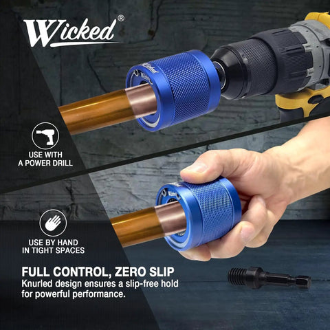 Rugged Pro Grade Copper Pipe Cleaner Set For One Half Inch, Three Quarters Inch And One Inch Pipes used with power drill