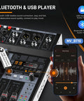 Top view of Six Channel Audio Mixer With USB Audio Interface And Bluetooth, 24 Bit 192 kHz, smartphone connected